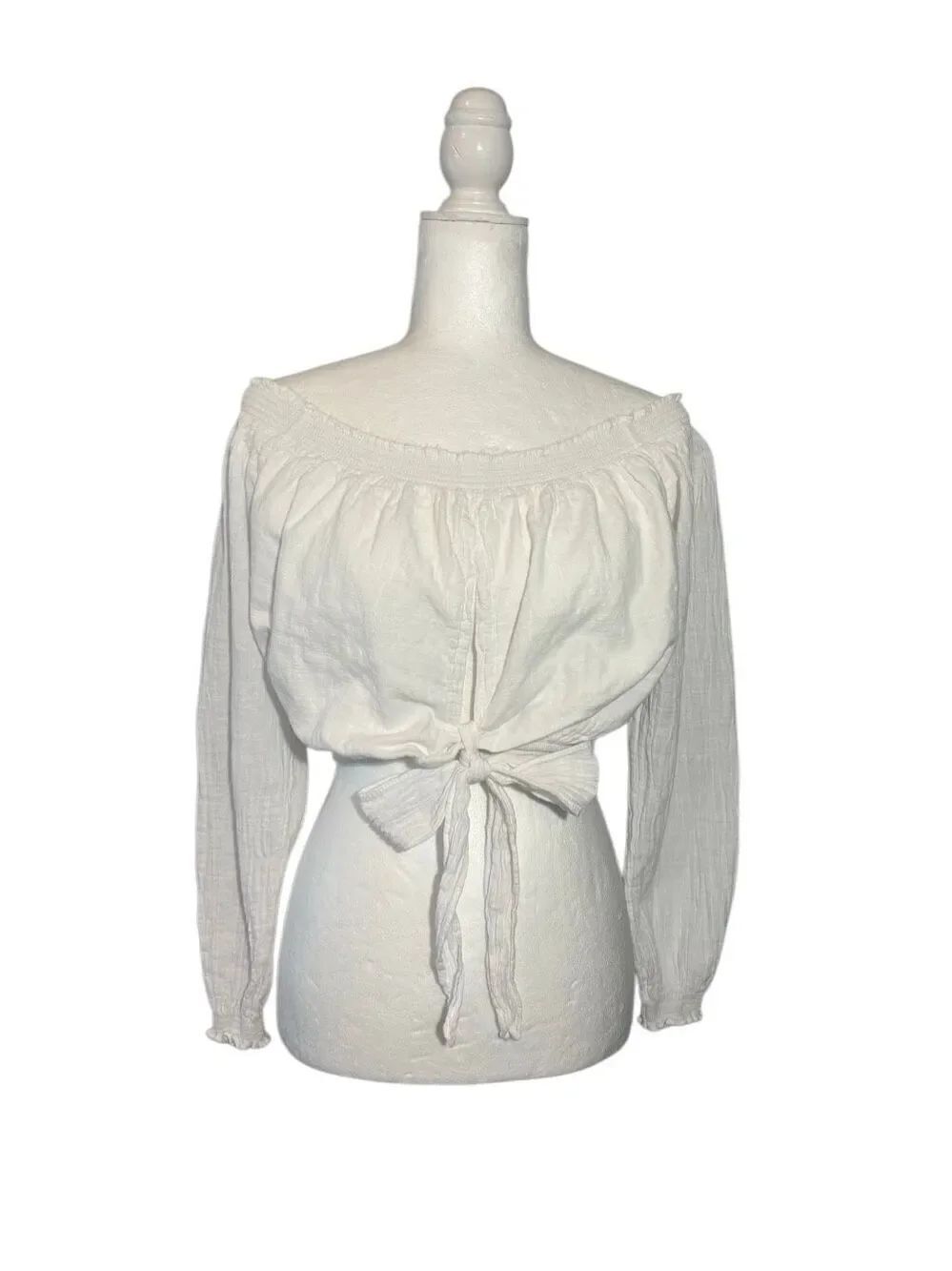 Blanco white cotton gauze off-the-shoulder crop top - L